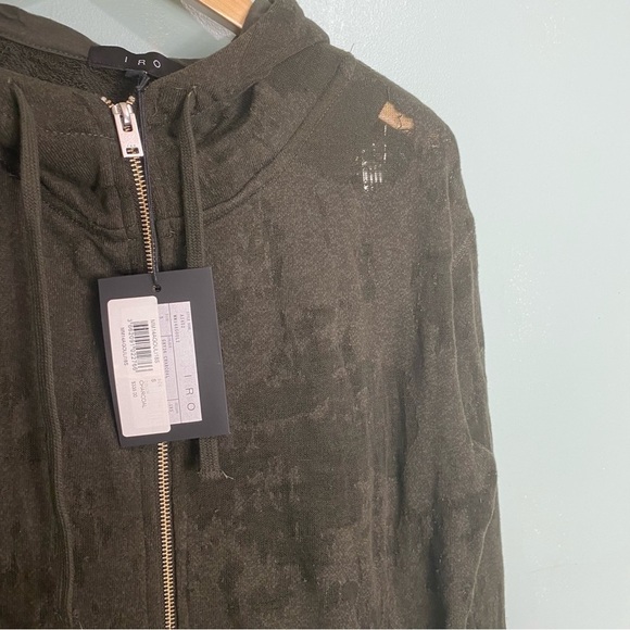 Iro Agouli Zip Up‎ Hoodie Sweater Sz S Charcoal Dark Green Distressed Trashed - Picture 3 of 8